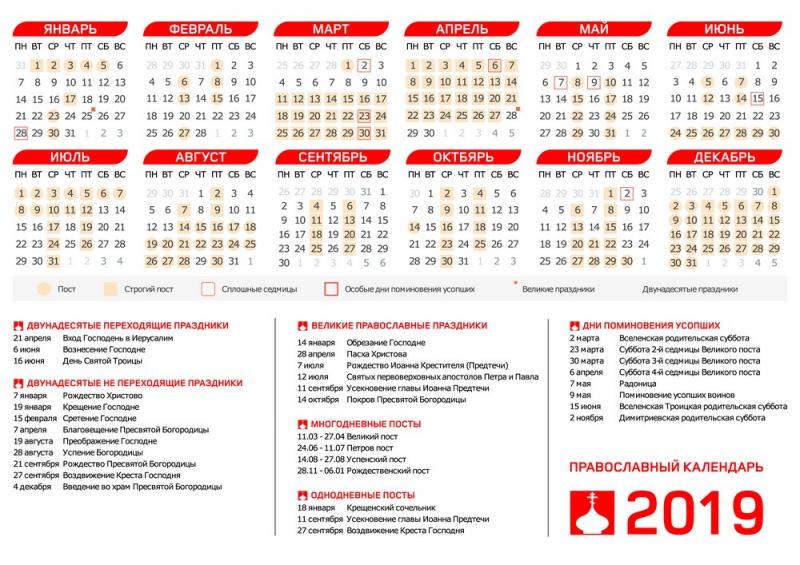 Православные Посты и Праздники в 2019 году. Новый стиль